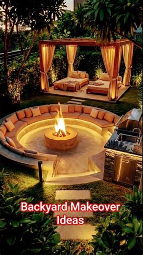 Backyard Makeover with Bonfire 🔥 #garden #backyard #luxury #yard #design #bonfire #house