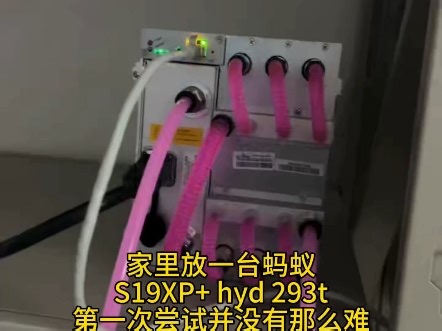 蚂蚁S19xp  hyd 293t 第一次尝试没有想象的那么难，声音也不太大，跑的稳稳的！#矿机 #btc矿机