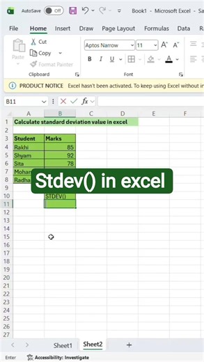 stdev() in excel