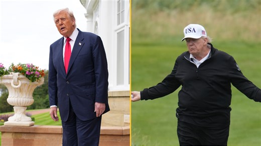 Moment golf caddy appears to help president Donald Trump cheat