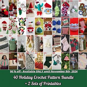 I'm excited to be part of the Holiday Crochet Pattern Bundle, packed with 40 fabulous designer crochet patterns curated by Crochet Patterns & Tutorials by Nicki's Homemade Crafts. This bundle is 90% off and only available through 11:59pm Pacific on November 8, 2024. This bundle includes everything you’ll want to crochet for the holiday season, including 4 beautiful patterns for accessories, including a scarf, a capelet, a wrap, and socks; 7 adorable amigurumi, plushies, and softie patterns, incl