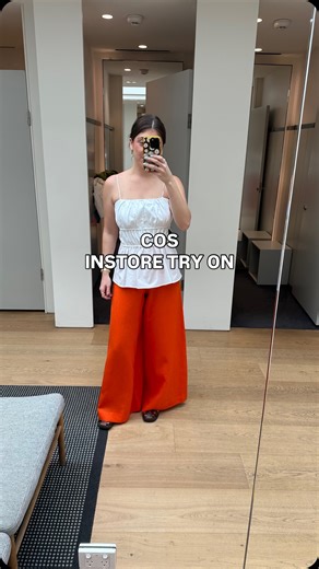 Maddy Forster | Award Winning Personal Stylist on Instagram: "INSTORE TRY ON | @cosstores_au Cos is one of my favourite stores for my clients, they have such great staples and these new arrivals are no exception. Featured here are these beautiful wide leg tangerine pants, a beautiful flowy maxi dress and this staple white linen mini dress. Comment COS and I will send over the links 🍊 https://liketk.it/5Epvw . #cos #newarrivals #tryonwithme #casualoutfitinspo #melbournestyleblogger #personalstyl