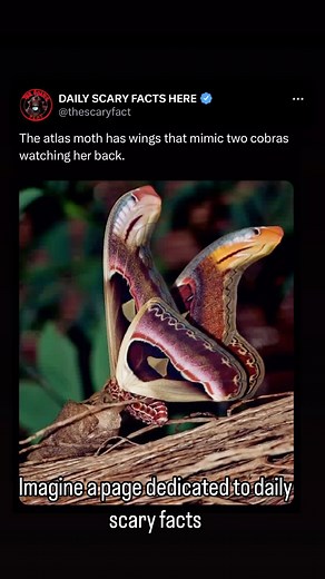 Thescaryfact ™ | The atlas moth (Attacus atlas) is known for its unique wing patterns that resemble the heads of cobras. This remarkable mimicry likely... | Instagram