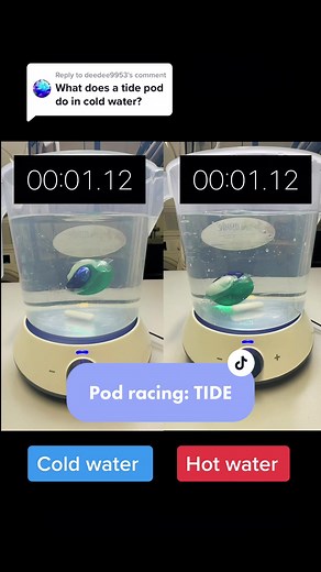 Replying to @deedee9953 this is a demo of a Tide pod dissolving in hot water verse cold water #tidepod #pod #laundrypod #laundry #detergent #laundrypack #stain #chores #cleaning #clean #dryclean