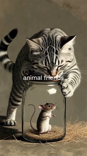 A cat tries to catch a mouse in an empty glass jar #shorts #cat #mouse #empty #glass #animalfriends
