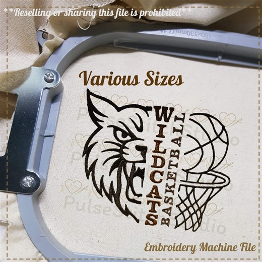 Wildcats Basketball Embroidery Design- Mascot School, Embroidery Digital File for Embroidery Machine- 6 Sizes (width Range 3.00 to 8.00in) - Etsy