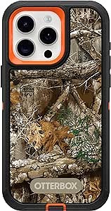 OtterBox iPhone 15 Pro MAX (Only) Defender Series Case - Realtree Edge (Blaze Orange/Black/RT Edge), Rugged & Durable, with Port Protection, Includes Holster Clip Kickstand
