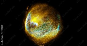 Abstract Motion Graphic of atoms or elements moving around globe. fluids in motion and disturbing liquid, microscopic particles, nucleus. turbulent flow, physics of molecules. 4K loop, 3D render