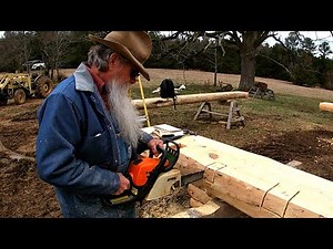 Floor Joist Pocket Layout & Cutting(pt2)-Dovetail Log Cabin Build (Ep 13)