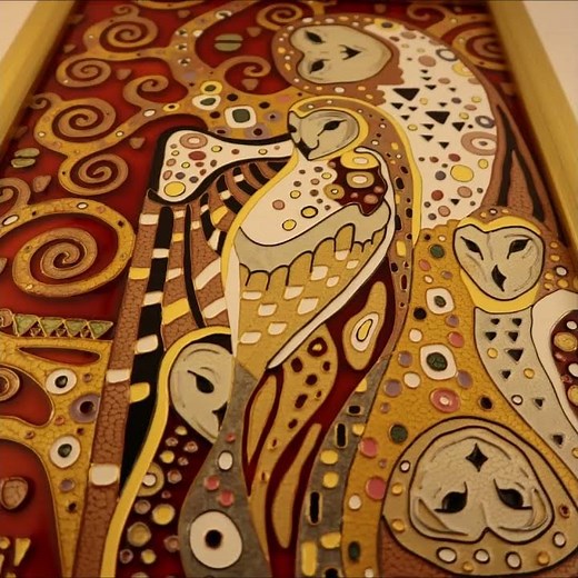 Family of Owls, Stained Glass Painting. DIY idea based on Klimt by Mr.Hi!