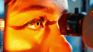 A patient getting a slit-lamp examination, highlighting detailed inspection of the anterior.