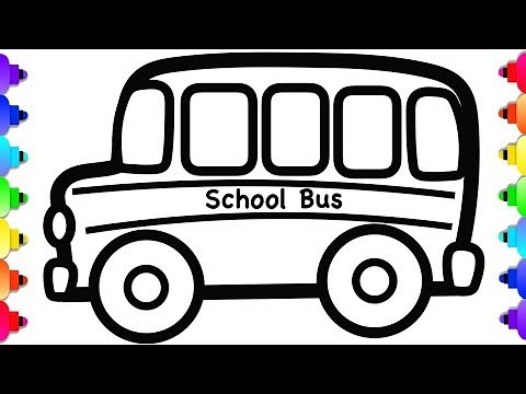 GLITTER School Bus Drawing and Coloring 💛🚍💛School Bus Coloring Page