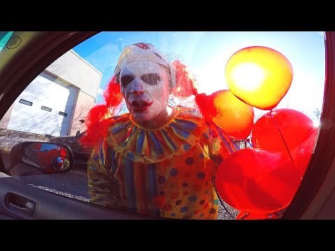 Scary Clown with Balloons Attacks Car!