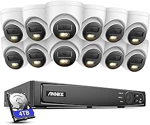 Amazon.com : ANNKE PoE Security Camera System, 16CH 12MP 5-in-1 NVR Recorder, 12X 12MP Mega HD Smart Color Night Vision Built-in Mic Turret IP Wired Cams, 2.8mm Lens, AI Motion Detection, Work with Alexa, 4TB HDD : Electronics