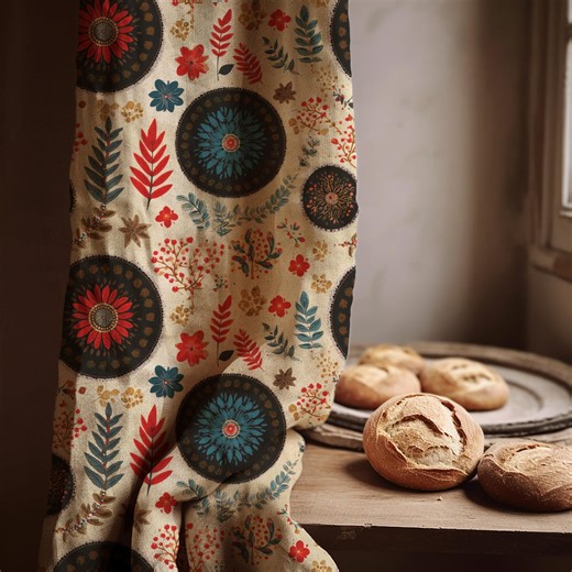 Boho Mandala Linen Curtain: Vintage Floral Medallion Pattern, Rustic Farmhouse Window Drapes - Etsy