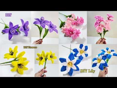 4 Easy DIY Pipe Cleaner Flowers 🌸 Lily & Cute Flower Crafts | Handmade Flower Tutorial