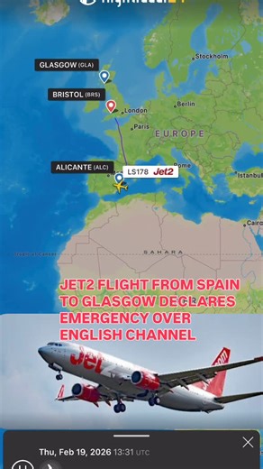 Jet2 Boeing 737-800, operating flight LS178 from Alicante to Glasgow, issued an emergency squawk code 7700 while flying over the English Channel this afternoon. The aircraft rapidly descended and diverted from its original flight path, with air traffic control clearing the way for an unscheduled landing at Bristol Airport as a precaution. Emergency services were placed on standby. Jet2 later confirmed the diversion was due to a passenger requiring medical attention. #jet2 #spain #bristol #glasgo