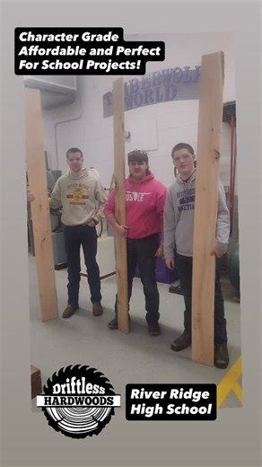 Brothers Tim and Tom Juran on Instagram: "“We love Driftless Hardwoods.” 👏🪵 Students from River Ridge High School holding some of our character grade boards — real hardwood with knots, color variation, and plenty of personality. This January, River Ridge, Platteville High School, LaFarge Schools, and North Crawford took advantage of our Character Grade specials. For newer woodworking teachers: character grade is structurally sound hardwood with natural variation and is a money-saving choice fo