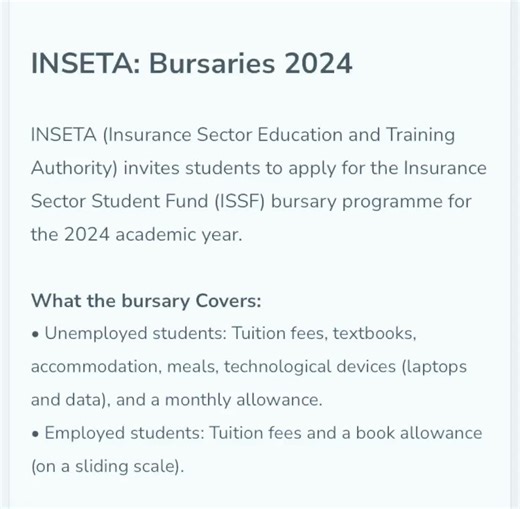 Apply for Inseta Learnership and Bursary Programs | December 2023