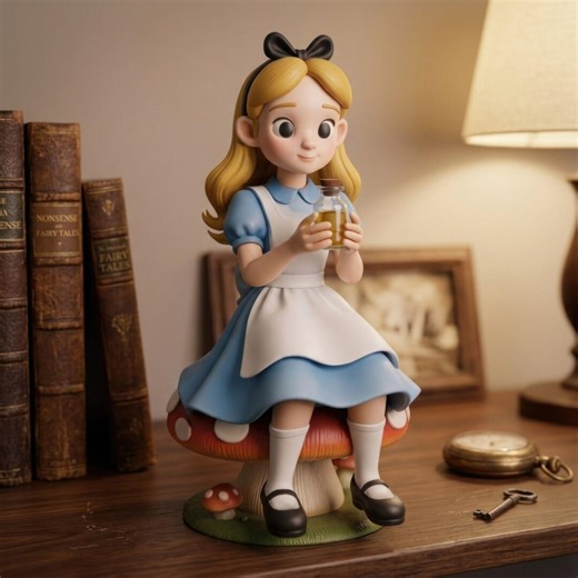 Alice on Mushroom STL for 3D Print, Wonderland Alice Figure STL Printing Model - Etsy