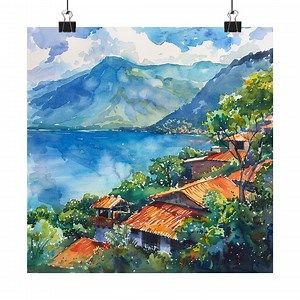 Guatemala Painting, Lake Atitlan Art Print, Guatemala Travel Poster, Latin American Art, Scenic Lake Landscape Art, Travel Gift - Etsy
