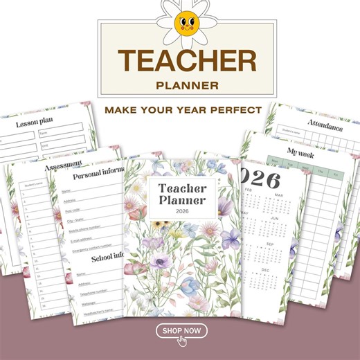 Teacher Planner | Undated Lesson, Assignment, Classroom Binder (PDF Digital Download A4/US Letter Size)