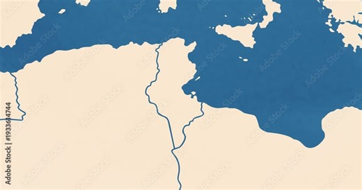 Beautiful zoom in of a tunisia map with most important cities and frontier lines