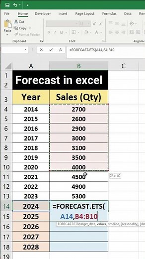 📊 5-Year Sales Forecast in Excel Using FORECAST.ETS Function‼️✨