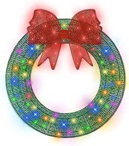 Outdoor 60 in Pre-lit Christmas Wreath, Large Green LED Christmas Wreath Decoration with Bow, Holiday Light Decor for Christmas for Yard, Garage, Door and Window
