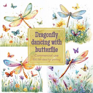 13 Dragonfly Clipart, Butterfly Dance Clipart, Summer Field Insect Clipart, Printable Watercolor, High-quality JPG&PNG, Papercraft, Journals - Etsy
