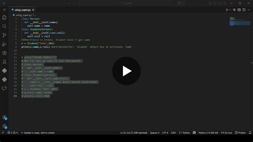 #python #oop #inheritance #super #coding #programming #learnpython #developer #tech #commonmistakes #debugging #pythontips #objectorientedprogramming #codinglife #softwaredevelopment #day50 | Muhaddis Shiekh