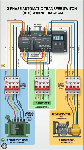 3 Phase Automatic Wiring Switch Diagram | Auto Changeover System Explained ⚡