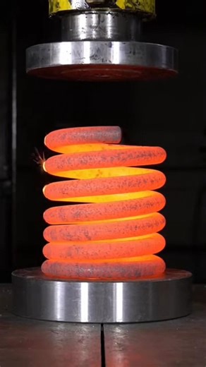 Hydraulic Press vs Red-Hot Giant Iron Spring 🔥😱 | Extreme #hydraulicpress #asmr