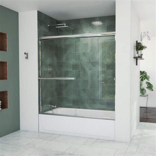 Check The Home Depot's Q&A Before Buying: Bootz Industries Aloha 56 - 60 in. W x 58 in. H Semi-Frameless Sliding Shower Door/Enclosure Tub Door in Chrome with Clear Glass