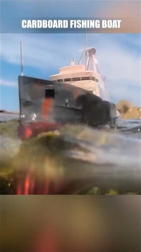 Cardboard ship moving in the bay, fishing boat model in action #cardboardship #rcships #shipmodel