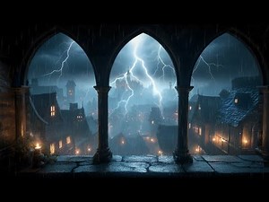 4k Rainy Medieval Castle Window View || Castle Window Projector