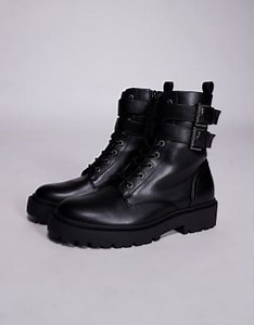 ASOS DESIGN lace up boots in black with chunky sole and strap | ASOS