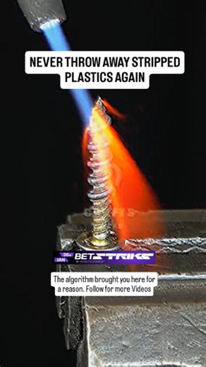 🔥This genius thermal repair trick restores loose screw holes instantly using a simple piece of copper wire. By wrapping wire around the fastener threads and heating it with a torch, you create an expanded metal insert that melts its way into the damaged plastic casing. The heat softens the surrounding material to reform the threads while the wire fills the stripped gap, locking the bolt securely in place once it cools and hardens. Save this life-saving repair method for your next broken power t