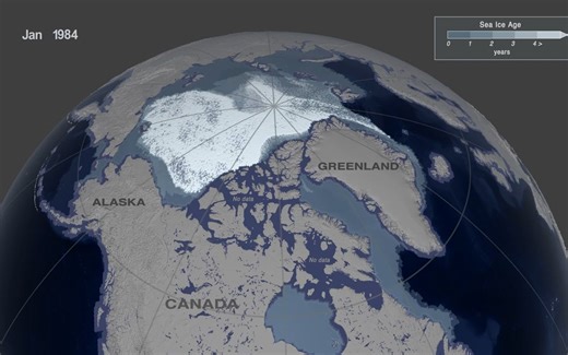 NASA用动画展示北极海冰消融：2050年北极海冰可能完全消失
