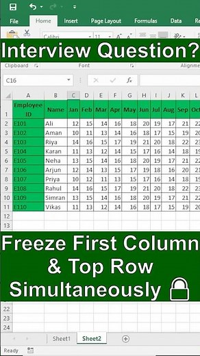 Freeze Row & Column Simultaneously in Excel