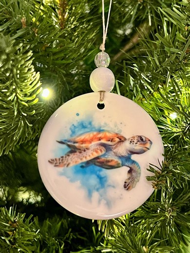 Watercolor Sea Turtle Ceramic Ornament - Etsy