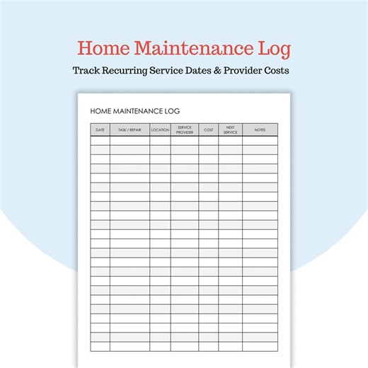 Home Maintenance Log - Next Service Date Tracker - Provider Cost Record - Google Docs and PDF - Etsy