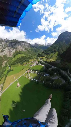 How it feels to fly low over grass and a waterfall