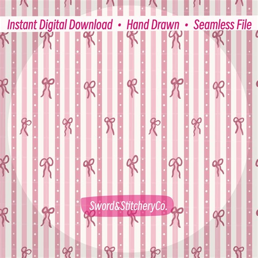 Pink Monochromatic Stripes Bows Polka Dots Seamless Pattern 300 DPI PNG - Etsy
