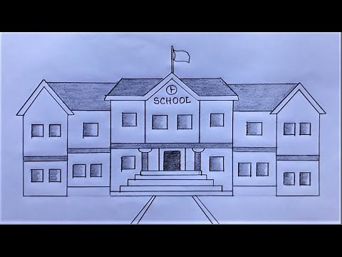 school scenery drawing | My School Drawing with pencil | Drawing for Competition