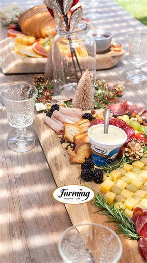 🎄✨ La mesa de Navidad empieza a tomar forma… y la picada también. Con los quesos Farming, cada picada se vuelve especial. En esta picada usamos: Untable Ciboulette: cremoso, fresco y con un toque herbal que acompaña perfecto panes y grisines. Cuña de Parmesano: intenso, salado y con carácter. Sabor que hace la diferencia. Cuña de Colonia: suave y clásico. Un infaltable para la picada. Cuña de Emmental: delicado y aromático. Guardate el video y armá la tuya con variedad de quesos y sabores que c