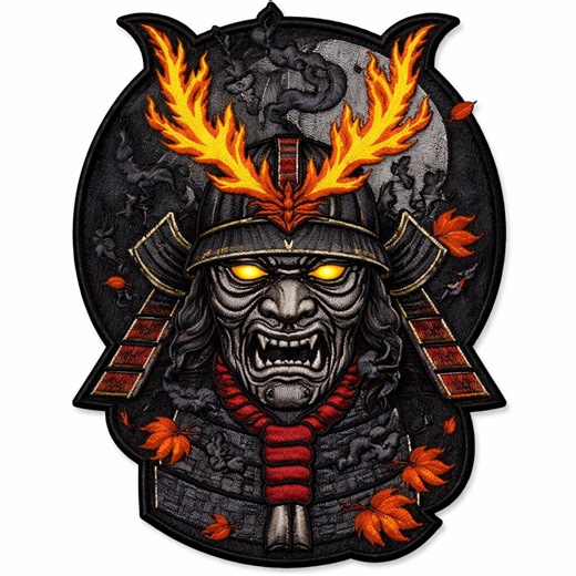 Samurai Oni Mask Patch Embroidery, Japanese Demon Iron on Patch, Warrior Helmet Back Patch, Biker Jacket Patch - Etsy