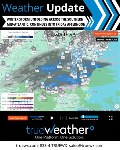 𝗪𝗜𝗡𝗧𝗘𝗥 𝗦𝗧𝗢𝗥𝗠 𝗨𝗡𝗙𝗢𝗟𝗗𝗜𝗡𝗚 𝗔𝗖𝗥𝗢𝗦𝗦 𝗧𝗛𝗘 𝗦𝗢𝗨𝗧𝗛𝗘𝗥𝗡 𝗠𝗜𝗗-𝗔𝗧𝗟𝗔𝗡𝗧𝗜𝗖 ❄️ The winter storm is beginning to unfold across the Southern Mid-Atlantic, with snow being the predominant player, though sleet and freezing rain will also mix in at times. Snowfall totals of 1–3" are anticipated across parts of Delmarva and north-central North Carolina through Friday afternoon, when the low associated with this wintry mix moves offshore and takes the remaining moisture with