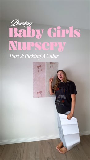 KAYLEE on Instagram: "What are we thinking? 🤔 Definitely leaning towards the pink paper & lighter paint!!! Let me know what you think?? 🎀☁️✨ #babygirl #nursery #nurseryroom #diyprojects #pregnant"