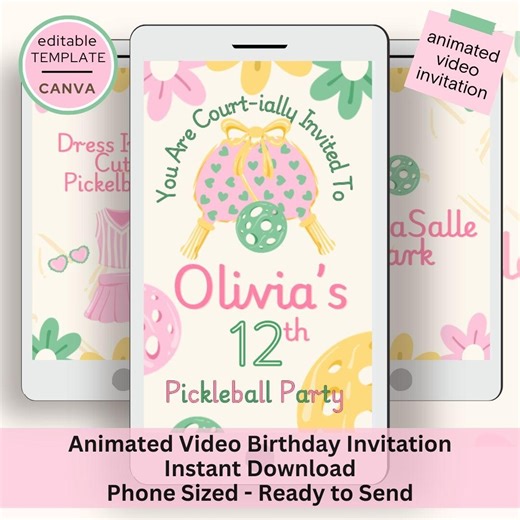 Animated Pickleball Birthday Invitation With Music - Etsy